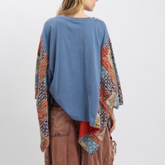 Boho Floral Print Peace Kantha Patchwork Poncho Top - Picture 3 of 7